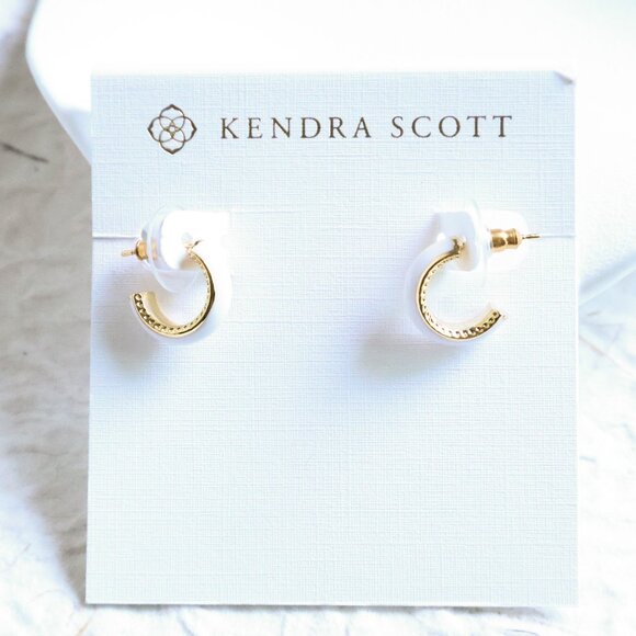 Kendra Scott Ainsley Gold White Enamel Earrings - Picture 1 of 2